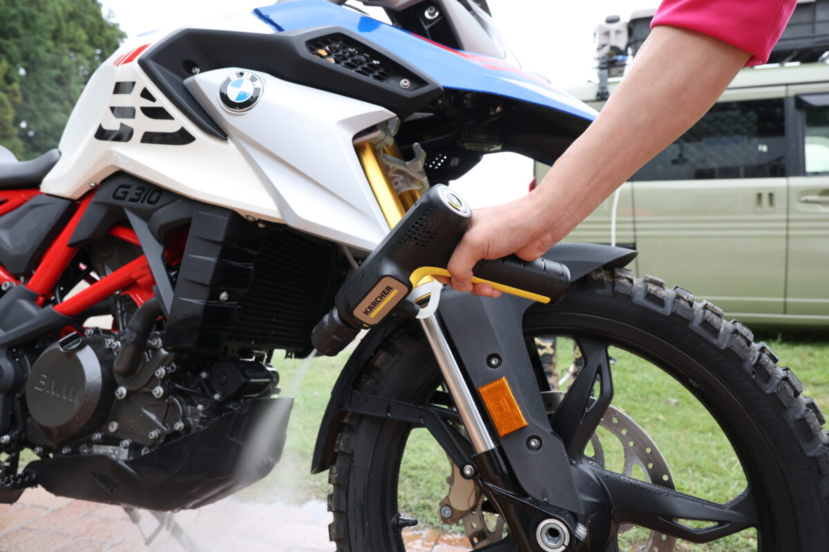 「標準」＆「強（ブースト）」の水流モードが一番バイクの洗車で使いやすい。