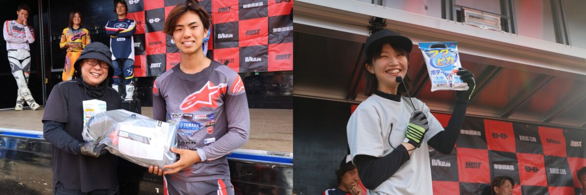 ラストはステージイベント。トップライダーたちによるジャンケン大会を行って大盛り上がり！！　MCを務めるのはバイク大好き声優“にゃんばちゃん”こと難波祐香さん。