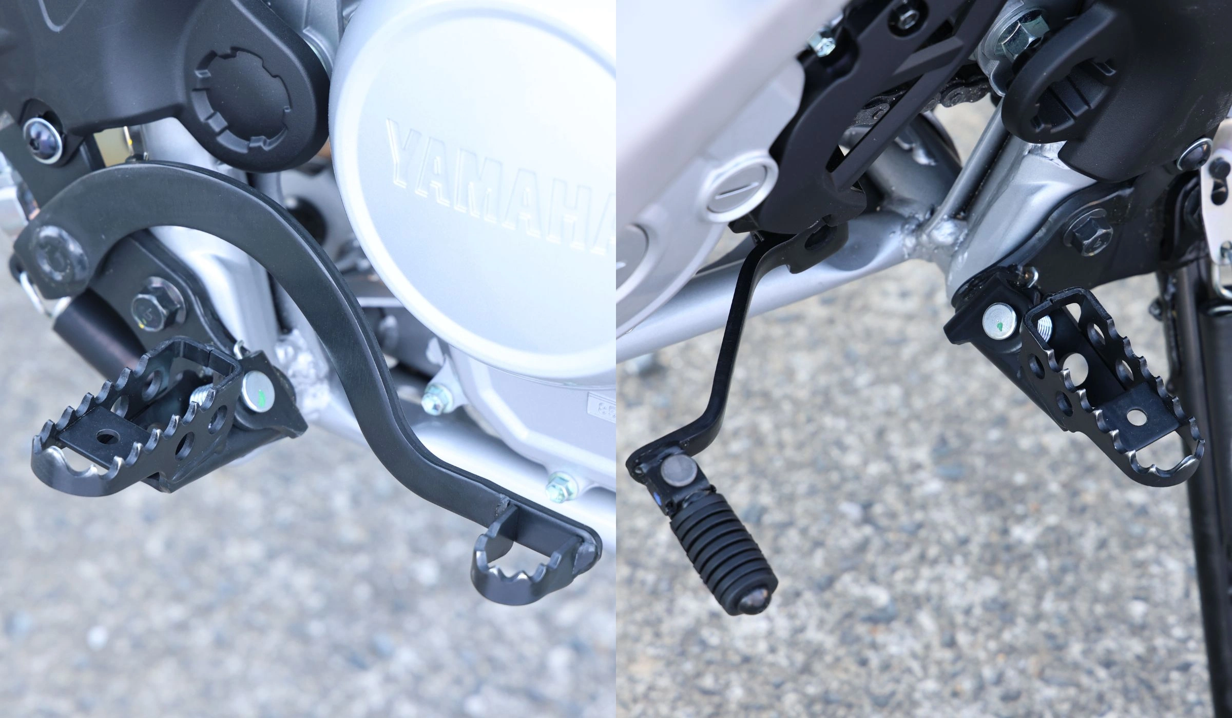 オフロードバイクらしい食い付きのいいステップを採用しており、ラバーパッドも付属しない。チェンジペダルの先端は、転倒時に曲がりにくい可倒式を採用している。