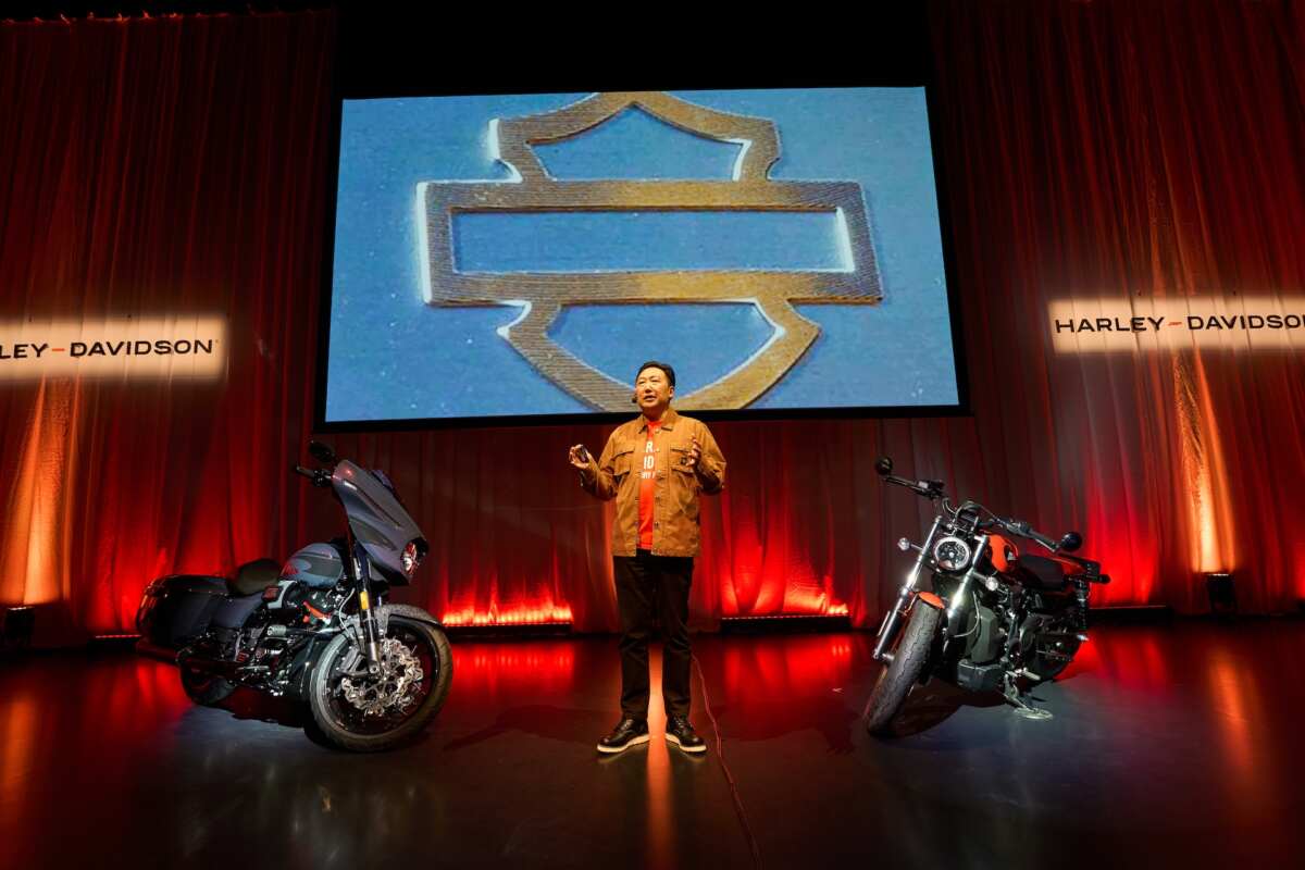 ハーレーダビッドソンジャパン玉木一史代表取締役社長によるプレスカンファレンス。