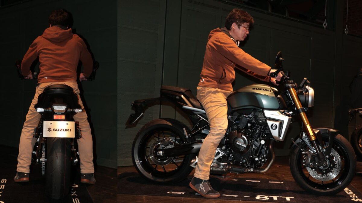 写真はGSX-8Tで、テスターの身長は身長172cm、体重75kg。