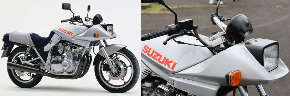 1982年発売のスズキ・GSX750S。『セパレートハンドル』なのは間違いないのだが、そのアップライト具合がとても大きく、その形状から“耕運機ハンドル”と揶揄された。