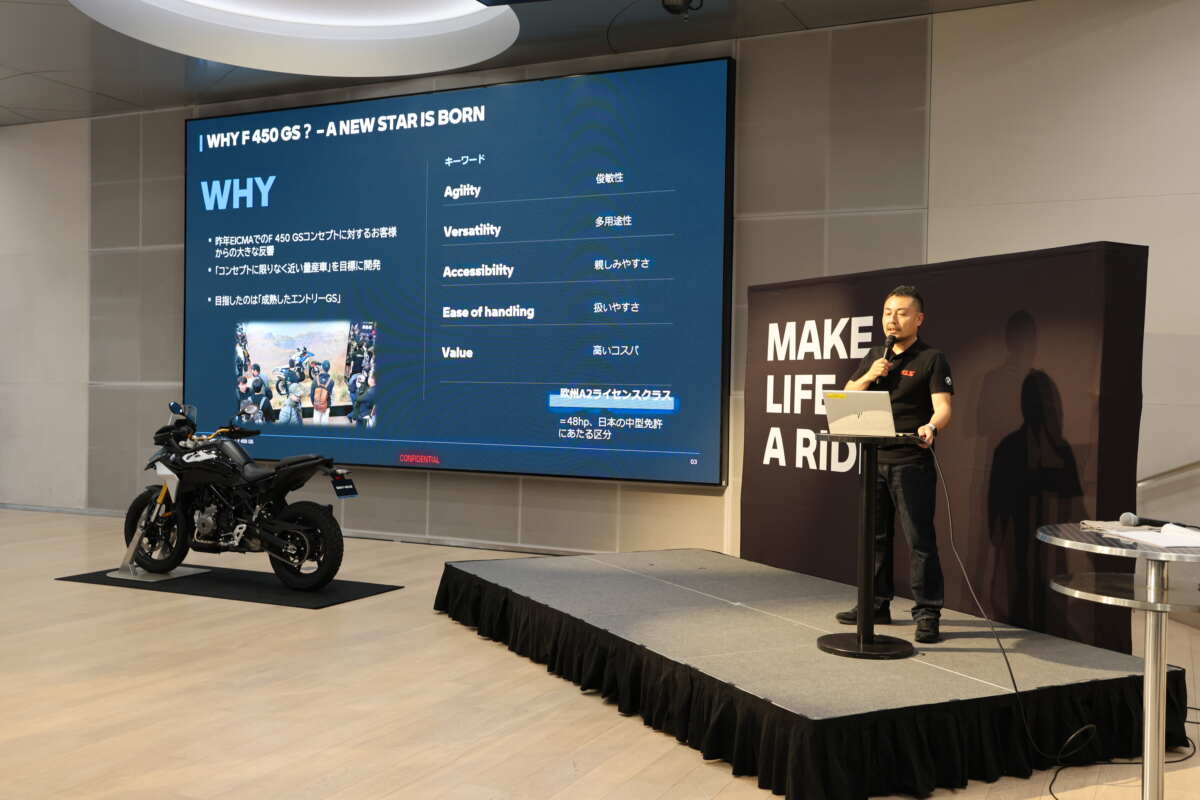 2026年6月26日に行われたBMW Motorrad Japanによる「BMW F450GS 商品説明会」の様子。