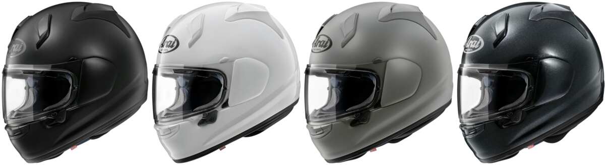 『X-SNC』ソリッドモデル。左から、「PRISM BLACK」、「GLASS WHITE」、「FROST LIGHT GRAY」、「FLAT BLACK」で価格は税込6万9300円。